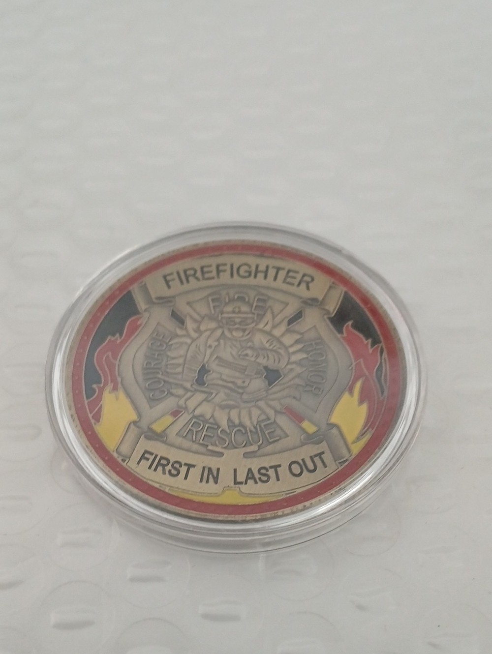 Firefighter Rescue Challenge Coin - Red and Gold - Picture 1 of 6